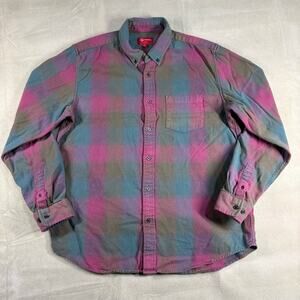Supreme Tartan Plaid Flannel Shirt Magenta Teal Purple Size L Preowned
